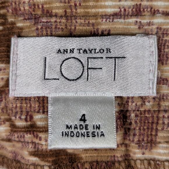 Ann Taylor Loft 4 Corduroy Floral Skirt Brown Pink Retro Y2K Fall Cotton Womens - Picture 4 of 4